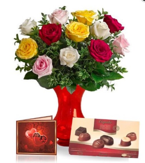 Buy Mixed Roses with Chocolate