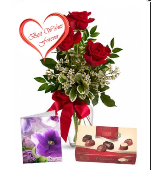 Buy Three Red Roses with Chocolate