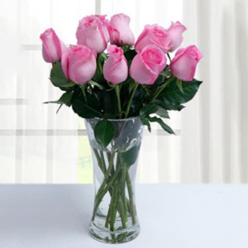 Buy Pink Roses Glass Vase