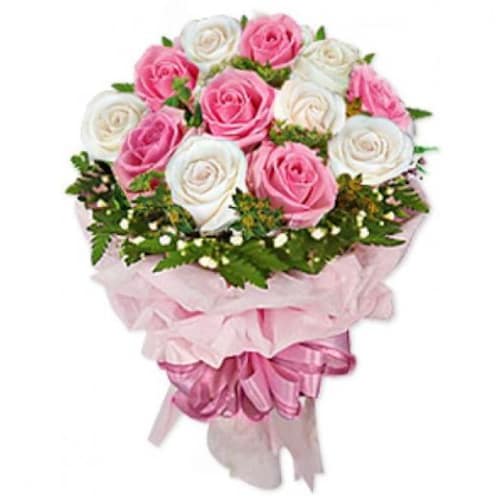Buy Pink & White Roses Bouquet