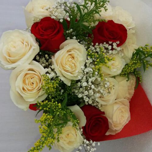 Buy Mix Of White & Red Roses