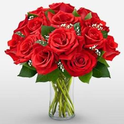 Buy Vase Of 12 Red Roses