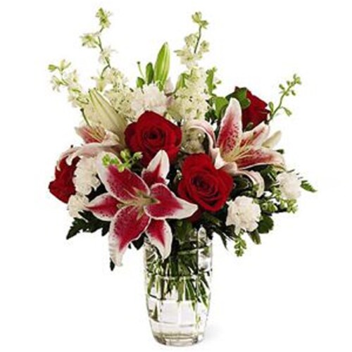 Buy Pink Lilies & Red Roses Vase