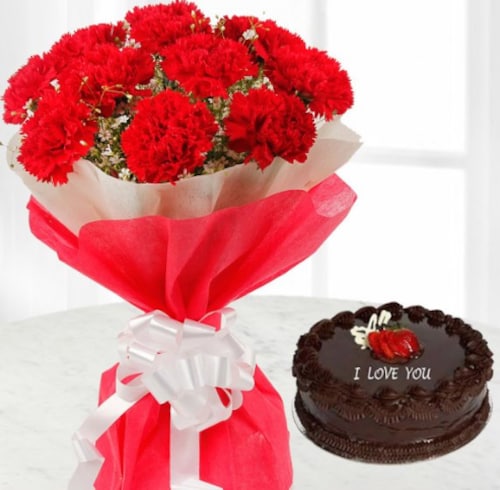 Buy Carnations and Chocolate Cake