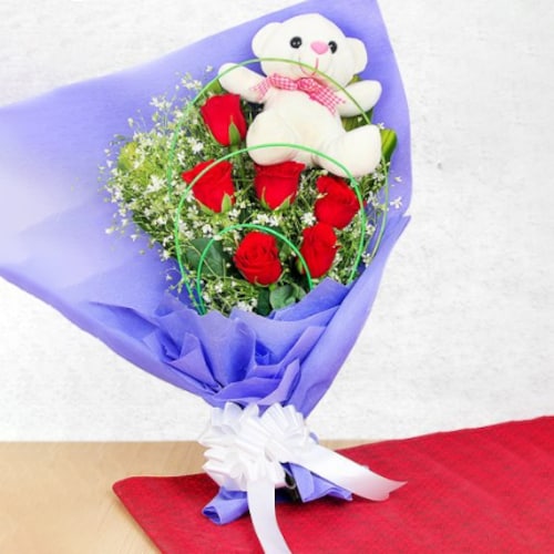Buy Flower and Teddy Combo