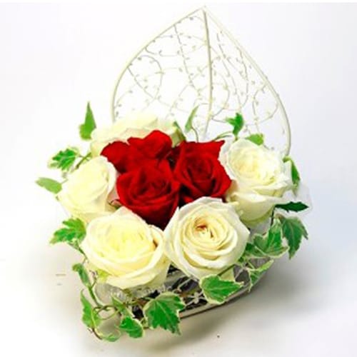 Buy Heartshape Arrangement Red And White Roses