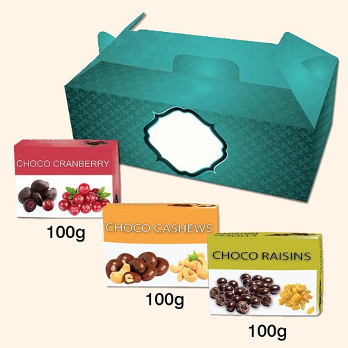Buy Green Gift Hamper Choco Cashews and Raisins