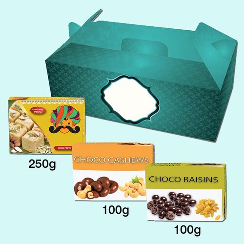 Buy Green Gift Hamper Choco Cashews and Diwali Greeting
