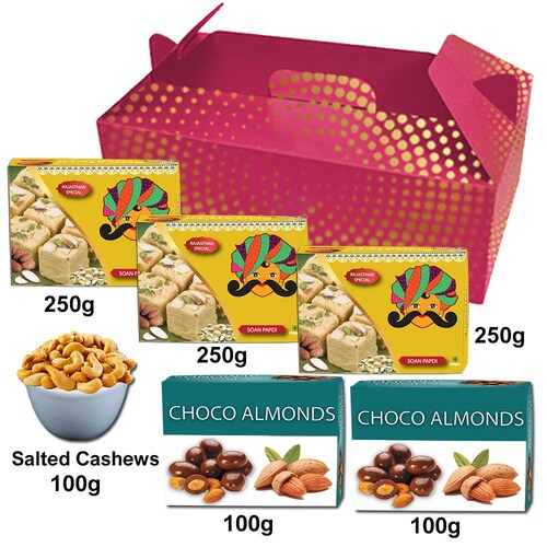 Buy Red Gift Hamper 2 Choco Almonds and Diwali Greeting