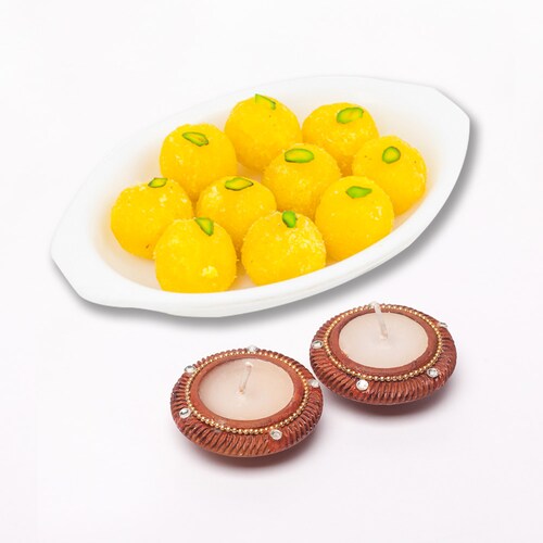 Buy 250 gm Laddu and 2 Diyas