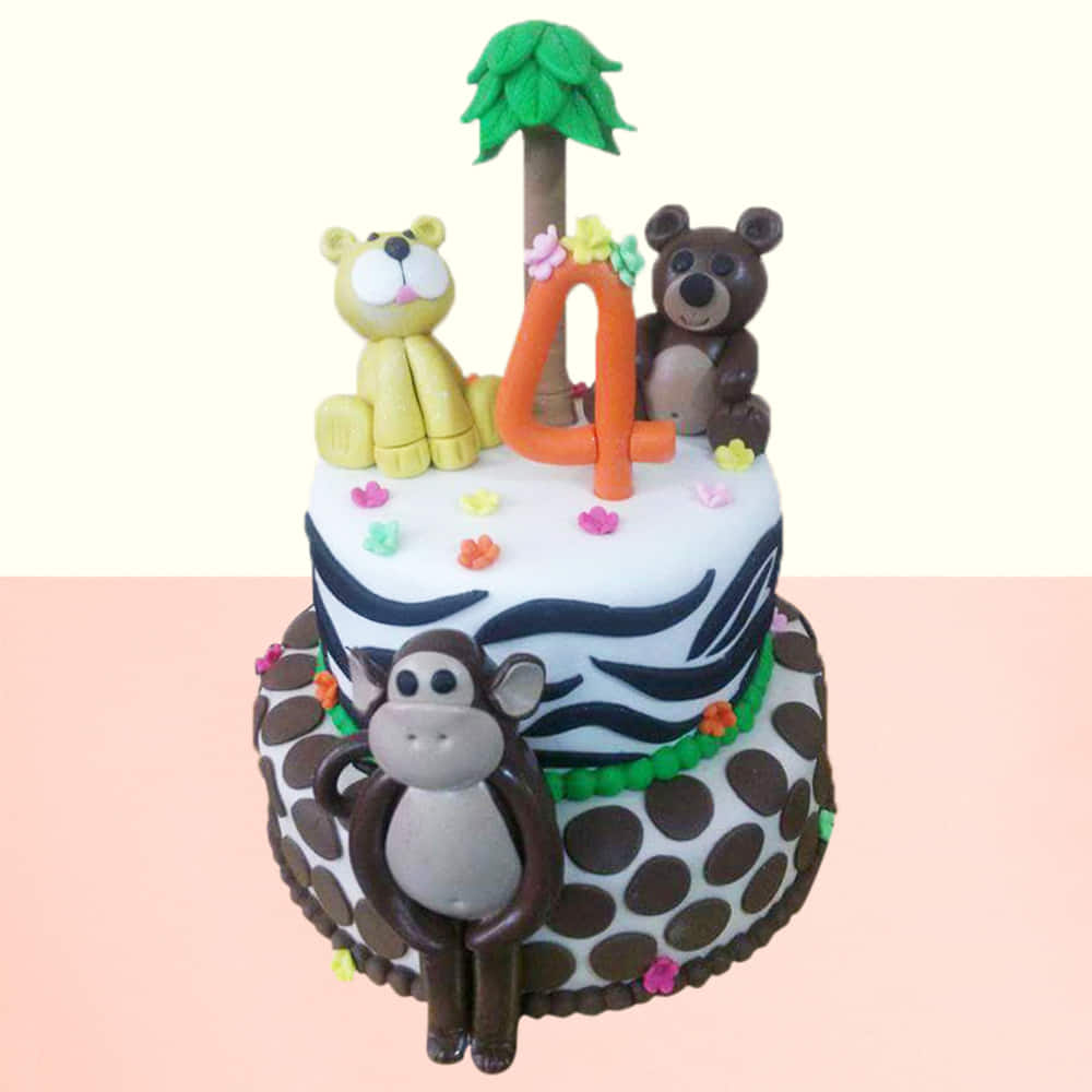 Two Tier Jungle Theme Cake | Animal Theme Birthday Cake – Liliyum  Patisserie & Cafe