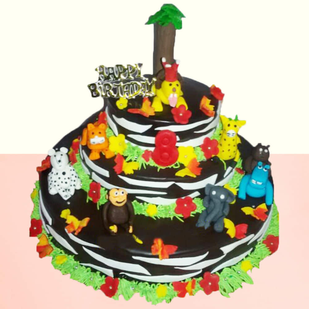 2nd Birthday Cake. Jungle theme with fondant giraffe, monkey,lion and  elephant. | Jungle theme cakes, Jungle cake, 2 birthday cake