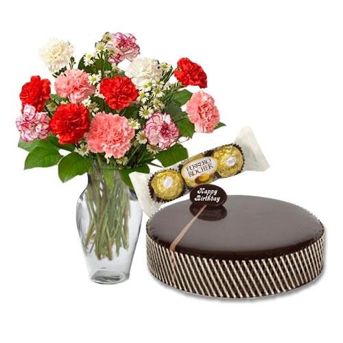 Buy Chocolate Mud Cake with Carnations and Ferrero Rocher