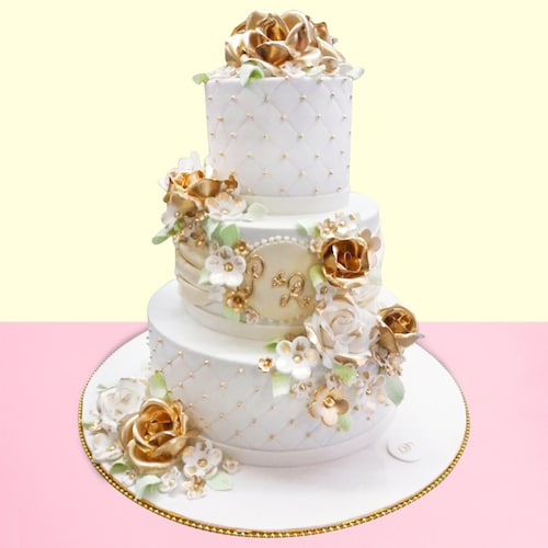 Buy Gold Floral Wedding Cake