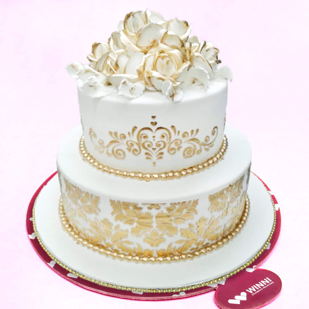 Golden Wedding Cake Delivery In Delhi NCR