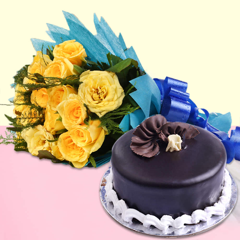 Blue & yellow Flower Cake - Rashmi's Bakery