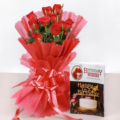 Buy Red Roses and Greeting Card