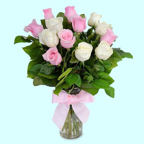 Buy Pink And White Roses Bunch