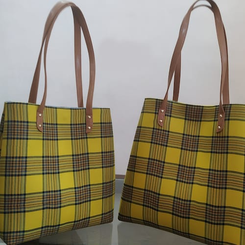 Buy Yellow Tote With Check Prints
