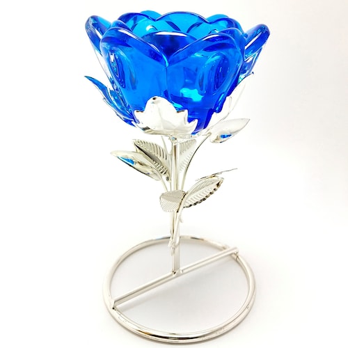 Buy Blue Glass Candle Holder With Candle