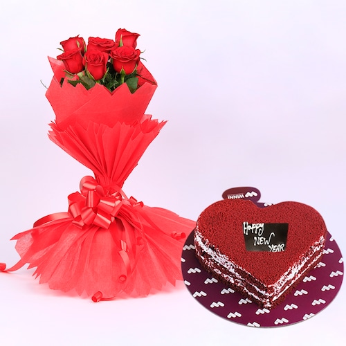 Buy Red Velvet Heart Shape Cake With Red Roses