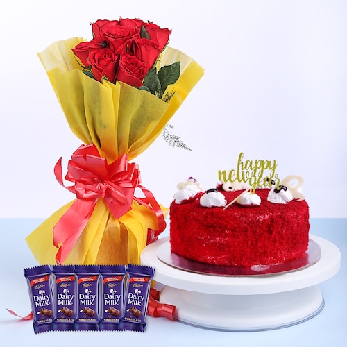 Buy 8 Red Roses And Red Velvet Cake