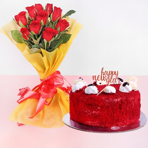 Buy 10 Red Roses With Red Velvet Cake