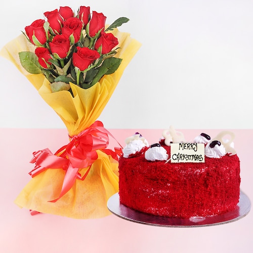 Buy Love Combo Of Red Velvet With Red Roses