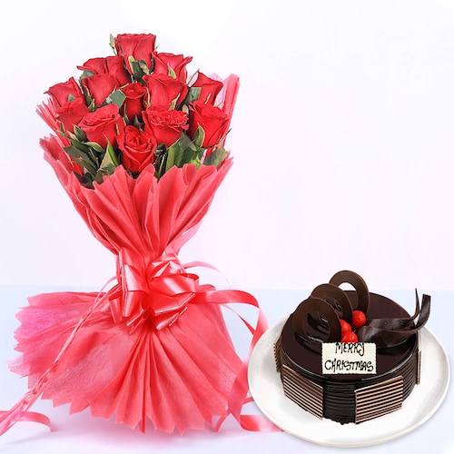 Buy Roses And Chocolate Cake Hamper