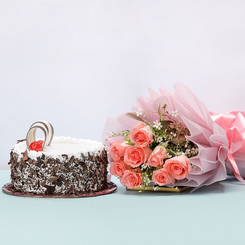 Buy Pink Roses With Cake