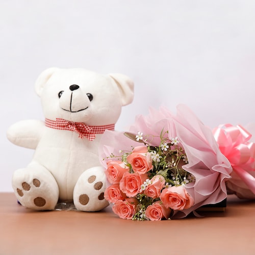 Buy Pink Roses with teddy
