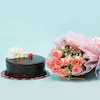 Buy 8 Pink Roses And Chocolate Cake Combo