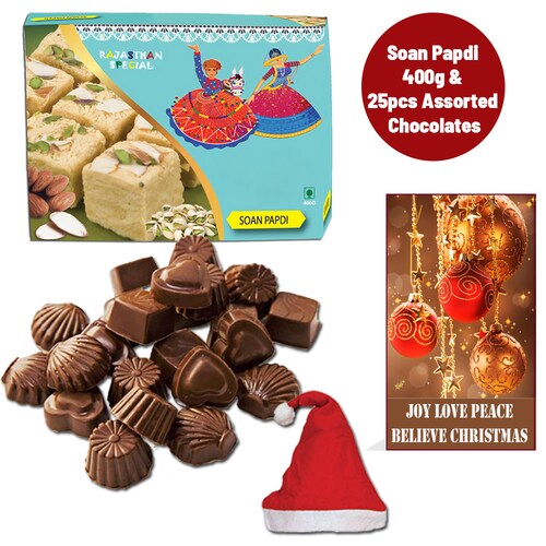 Buy Premium Happy New Year Assorted Chocolate And Soan Papdi With Santa Cap