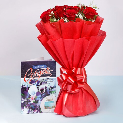 Buy Red Roses With Congratulations Greeting Card