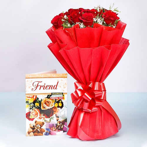 Buy Red Roses With Friend Greeting Card