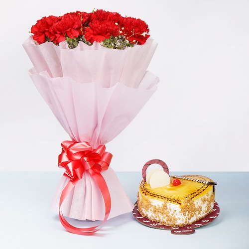 Buy Butterscotch Cake With Carnations