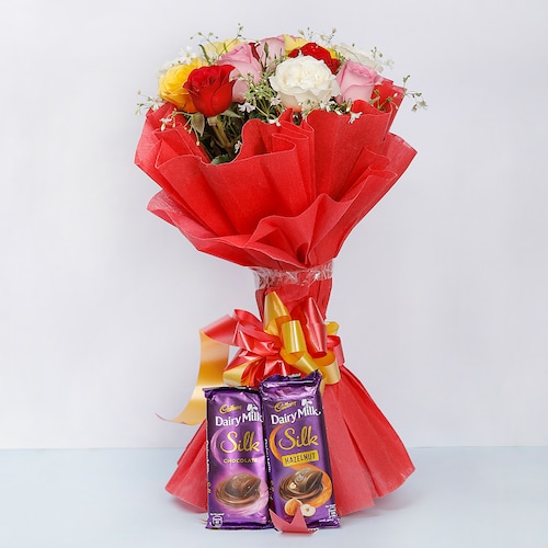 Buy Mixed Roses With Chocolates