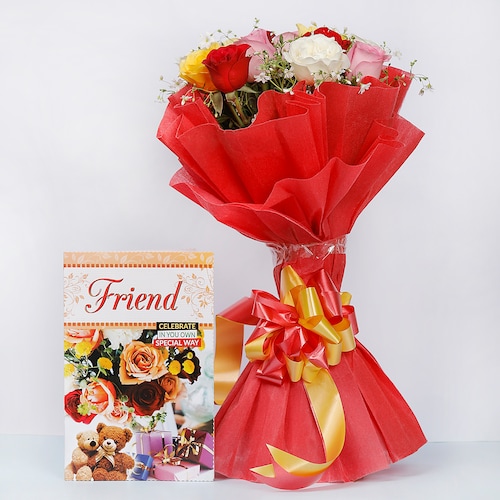 Buy Mixed Roses With Friend Greeting Card