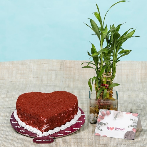 Buy Lovely Red Velvet Heart Shape Cake With Bamboo