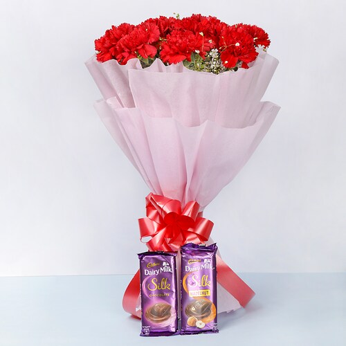 Buy Red Carnations With Chocolates