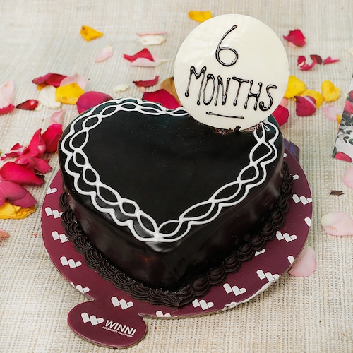 Buy 6 Months Heart Shape Chocolate Cake