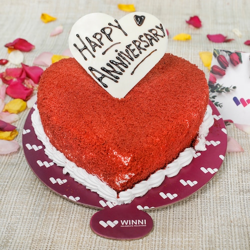 Buy Anniversary Red Velvet Heart Shape Cake
