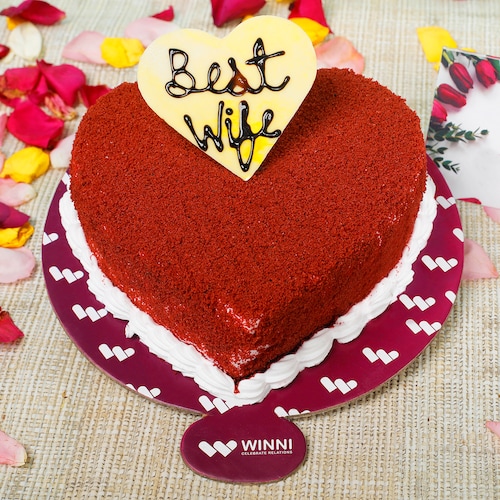 Buy Best WIfe Red Velvet Heart Shape Cake