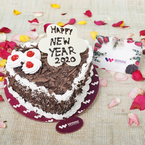 Buy New Year Heart Shape Black Forest Cake