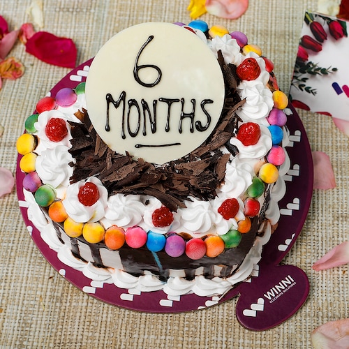 Buy 6 Months Black Forest Gem Heart Shape Cake
