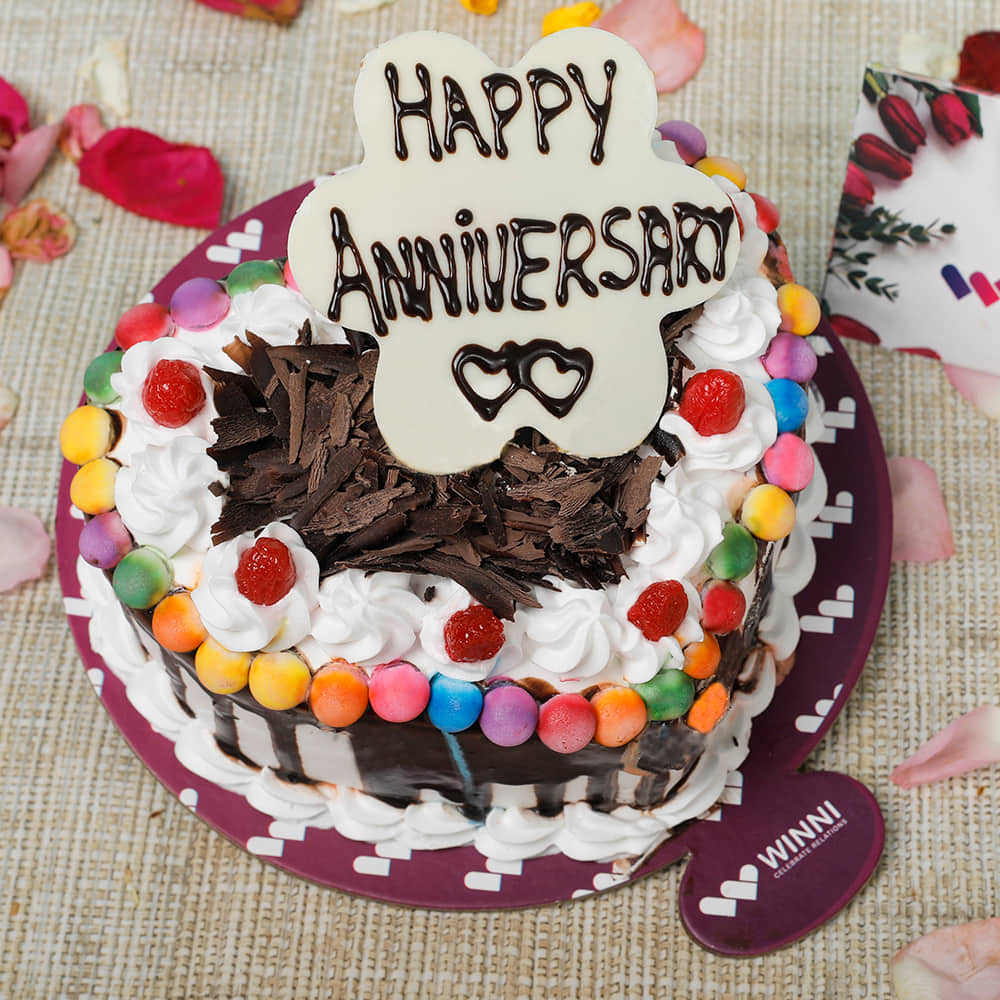 Buy online Anniversary Black forest gem heart shape cake |Winni | Winni.in