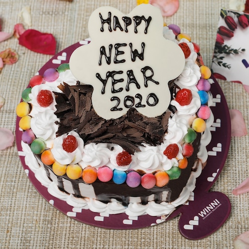 Buy New Year Black Forest Gem Heart Shape Cake