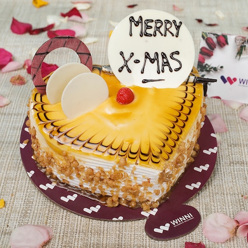 Buy Merry XMAS Butterscotch Heart Shape Cake