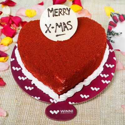 Merry XMAS Red Velvet Heart Shape Cake