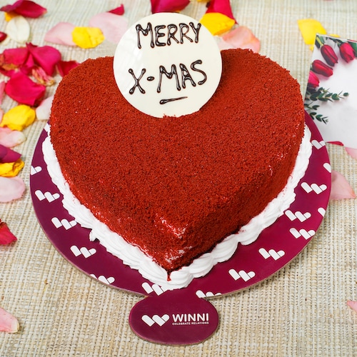 Buy Merry XMAS Red Velvet Heart Shape Cake